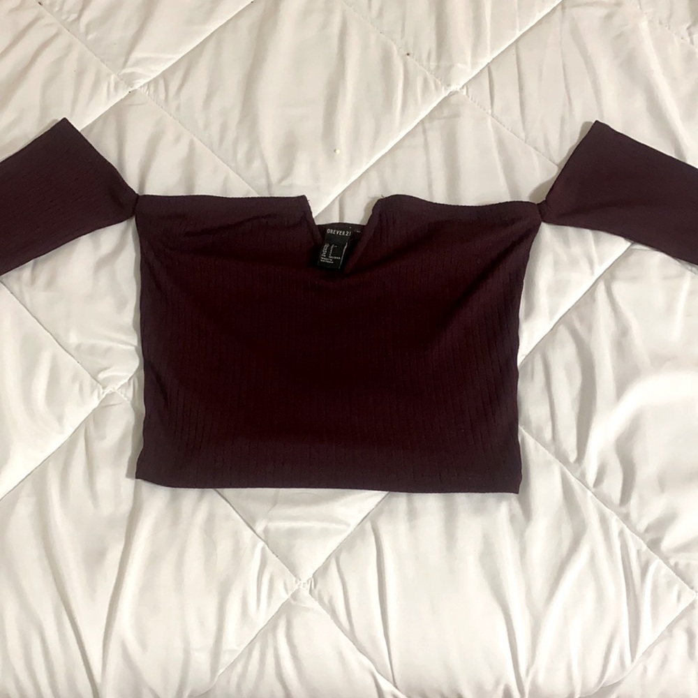Burgundy crop top off the shoulder